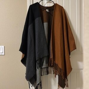 a new day Brown/Black Colorblock Poncho with Fringe